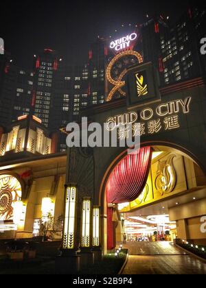 Studio City hotel, casino and shopping complex, Macau, featuring the Golden Reel, the world’s first figure-8 ferris wheel. 8 is a lucky number in Chinese culture. Stock Photo