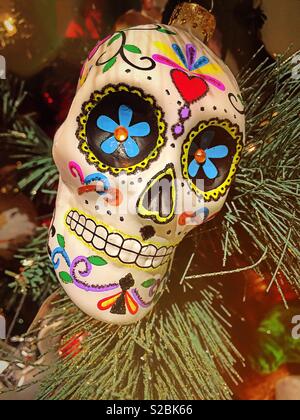 Mexican day of the dead skull shaped Christmas ornament, United States Stock Photo