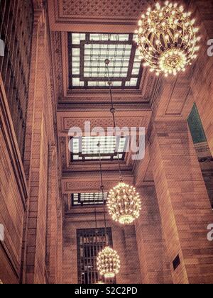 Sky lights and chandeliers in Grand Central terminal, NYC, USA Stock Photo
