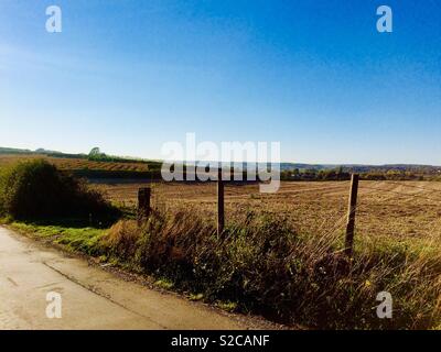 View across Kent countryside, fields, farmland. Near Canterbury Stock Photo