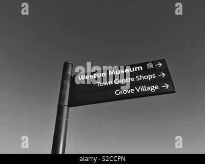 A sign giving directions to tourist attractions in Weston-super-Mare, UK Stock Photo