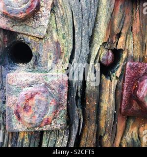 Bolts in groyne wall, Westcliff-on-Sea, UK Stock Photo