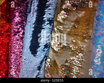 Textured sequined fabrics for sale in the garment District, New York City, United States Stock Photo