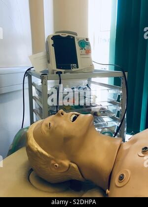 Simulation manikin defibrillator and resuscitation trolley Stock Photo
