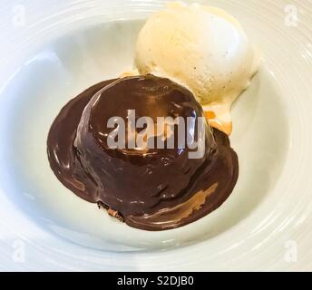 Chocolate pudding and ice cream dessert Stock Photo