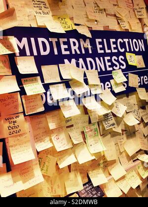 Public bulletin board soliciting comments on the 2018 midterm elections, NYC, USA Stock Photo