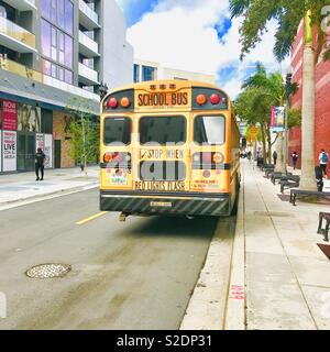 Iconic yellow school bus in America Stock Photo