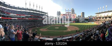 May 19, 2018: The Chief Wahoo logo can be seen on the sleeve of an Indians  jersey worn by Francisco Lindor during a Major League Baseball game between  the Houston Astros and