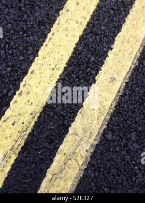 Yellow traffic control lines on a rural roadway Stock Photo: 71719119 ...