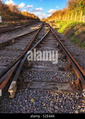 Perspective rail tracks from low level Stock Photo