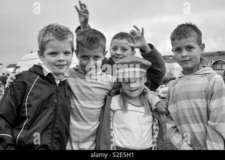 Group of gypsy kids in camp Stock Photo