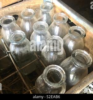 Old glass milk bottles Stock Photo