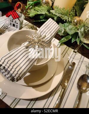 Holiday table setting during the Christmas season, United States Stock Photo