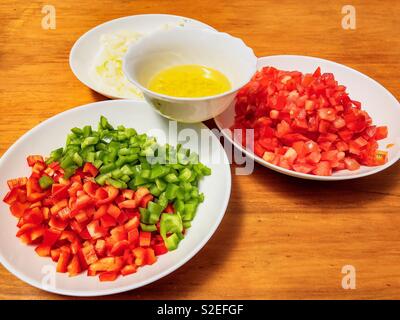 Mix of vegetables. Tomato, onion, garlic, olive, red and green pepper Stock Photo
