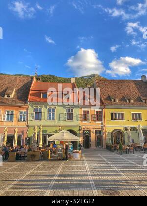 The Town Square in colourful Brasov, Romania. Stock Photo