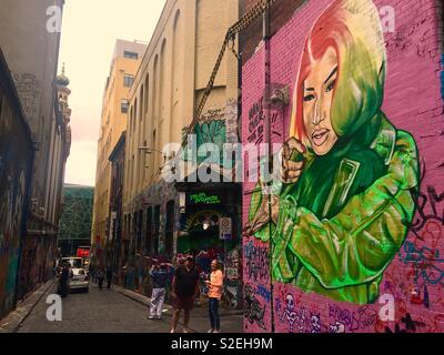 Hosier lane street art in Melbourne laneway Stock Photo