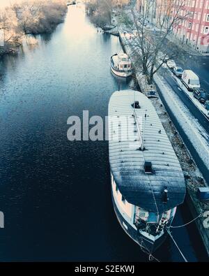 Strolling around on a new Saturday with snow in Stockholm. Stock Photo