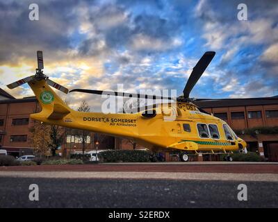 Air ambulance helicopter at Musgrove Park hospital Taunton uk Stock Photo