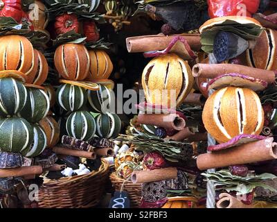 Decorations made from dried fruits at a Christmas Market in Budapest, Hungary Stock Photo