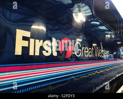 Shiny rail carriage on a First Great Western train Stock Photo