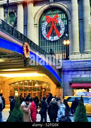 Grand central terminal and purging Square during the holiday season are both a glow in lights, New York City, USA Stock Photo