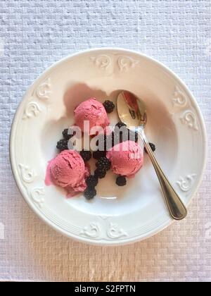 Blackberry Ice cream with fresh blackberries Stock Photo
