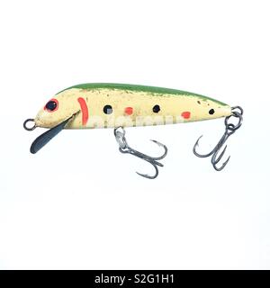Handmade timber fishing lure from the 1960s, made in Australia. Stock Photo