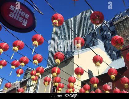 Chinese Lanterns in the centre of Sydney CBD Stock Photo