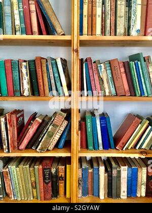 Old books on bookshelf Stock Photo