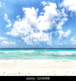 Puffy white clouds above the ocean. Barbados. Stock Photo