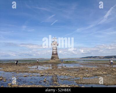 Whiteford Lighthouse at low tide, the Gower Peninsula. Llanelli, Wales. Stock Photo