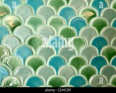 Full frame close up of green ceramic tiles Stock Photo