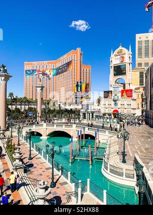 Plaza in front of The Venetian hotel in Las Vegas with The Treasure Island hotel in the background Stock Photo