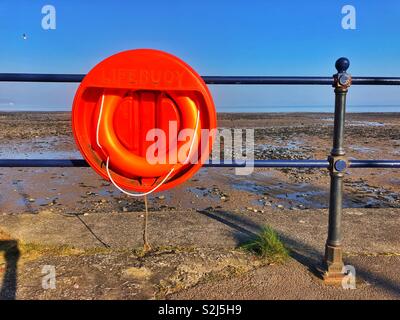 Life preserver on Mumbles promenade, Swansea, South West Wales, February. Stock Photo