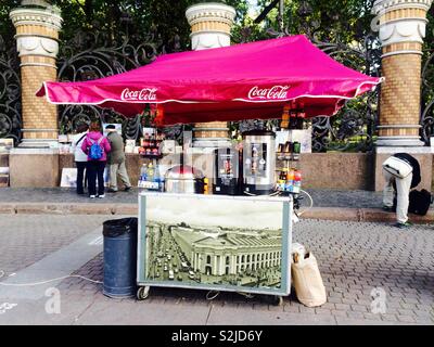 Food stall selling drinks and refreshments in the street of St. Petersburg in Russia Stock Photo