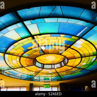 Beautiful glass ceiling in an old bank Stock Photo