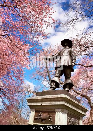 The pilgrim statue on Pilgrim Hill in Central Park, NYC, USA Stock Photo