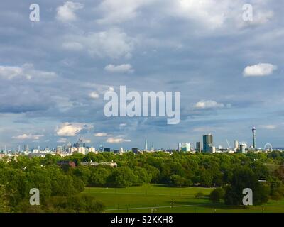 Central London from Primrose Hill. Wonderful sky. Stock Photo