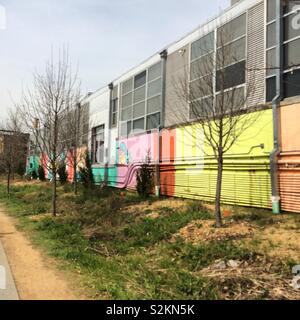 Colorful building facades along the Beltline trail, Atlanta, Georgia, United States Stock Photo