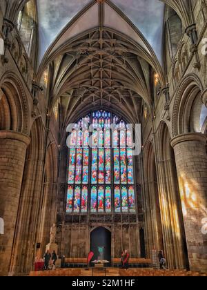 Incredible stained glass window in Gloucester cathedral Stock Photo