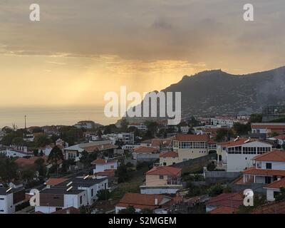 Sunset at pico do barcelos at Funchal, madeira Stock Photo