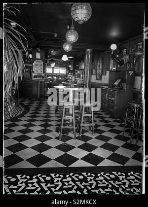 Interior of Tiger’s Milk, Kloof Street, Cape Town, South Africa. Black and white photo. Stock Photo