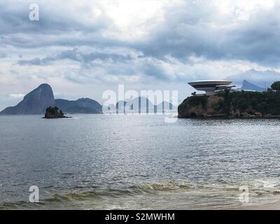 View of Rio de Janeiro from across the sea in Niteroi, Brazil. Stock Photo