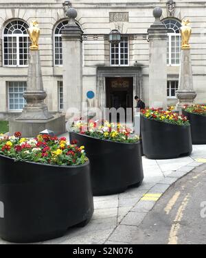 Side entrance to Leeds Civic Hall, Millennium Square, Leeds, West Yorkshire, England Stock Photo