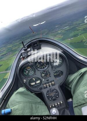 A glider pilots view of an Aerotow aircraft Stock Photo