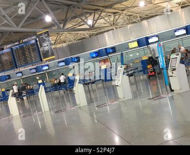 Check-in counters at Athens International Airport (AIA), Attica, Greece. Stock Photo
