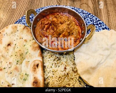 Weatherspoons pub curry night, chicken korma with naan bread and rice ...