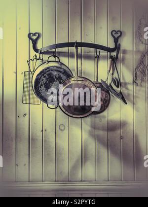 Kitchen utensil display at Reinberger Family Homestead, Cleveland Metroparks Zoo. Stock Photo