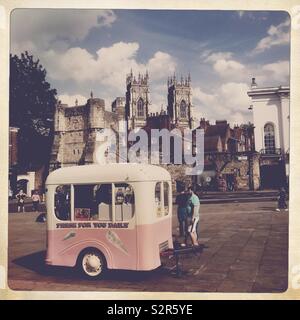 Ice cream van outside York Art Gallery with York Minster in the background Stock Photo