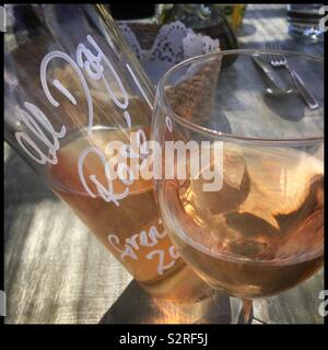 A glass of homemade Grenache blush rosé on a summer’s day, Catalonia, Spain. Stock Photo